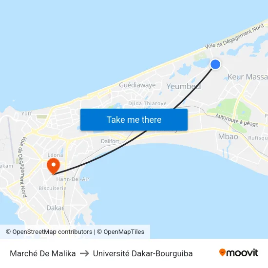 Marché De Malika to Université Dakar-Bourguiba map