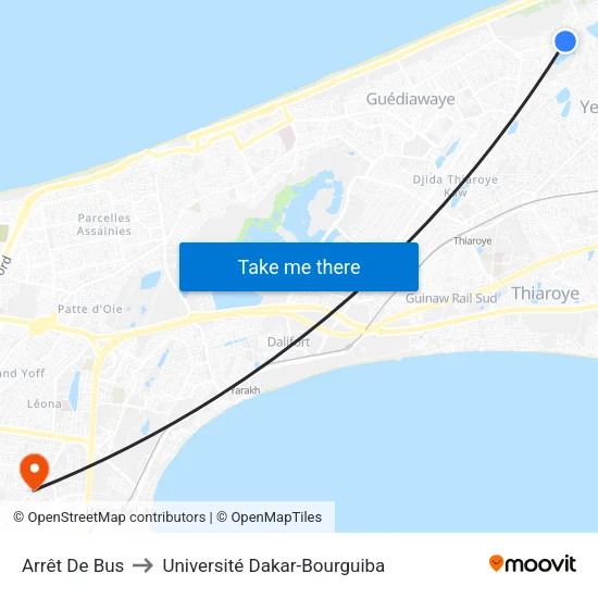 Arrêt De Bus to Université Dakar-Bourguiba map