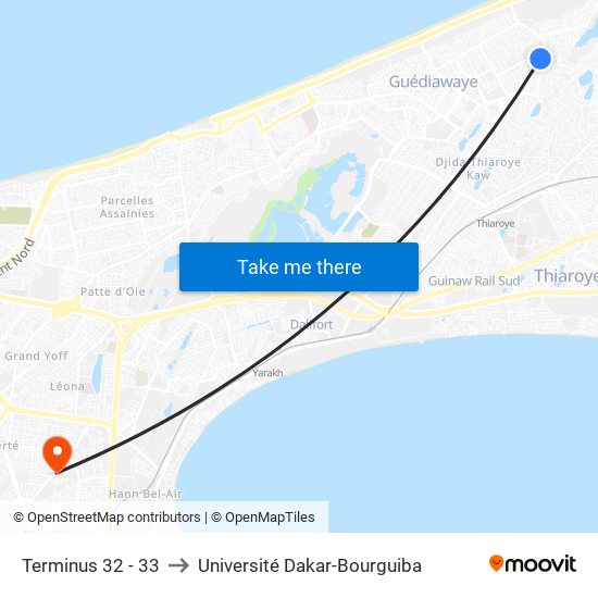 Terminus 32 - 33 to Université Dakar-Bourguiba map