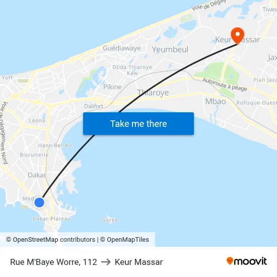 Rue M'Baye Worre, 112 to Keur Massar map