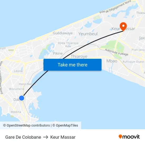 Gare De Colobane to Keur Massar map