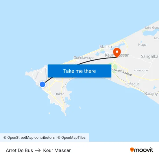 Arret De Bus to Keur Massar map