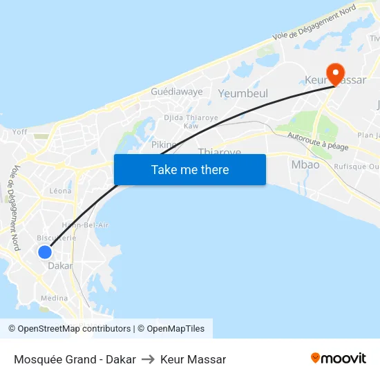 Mosquée Grand - Dakar to Keur Massar map