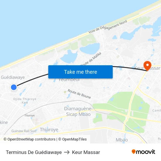 Terminus De Guédiawaye to Keur Massar map