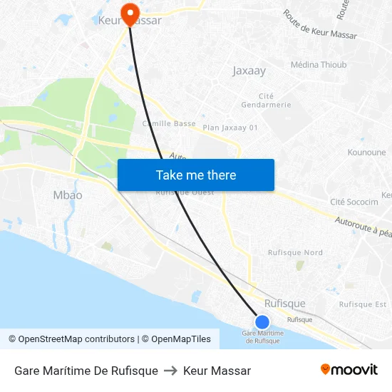 Gare Marítime De Rufisque to Keur Massar map