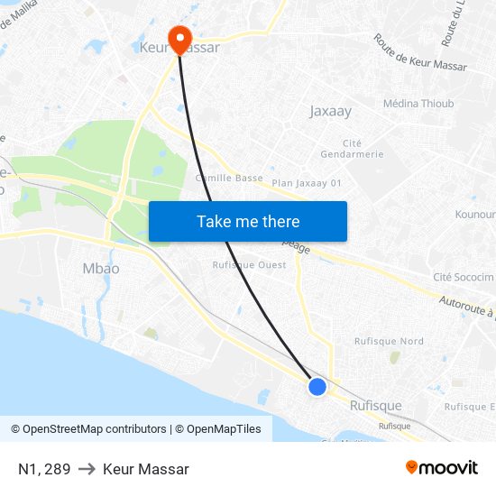 N1, 289 to Keur Massar map