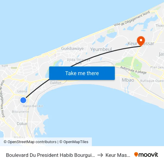 Boulevard Du President Habib Bourguiba, 4 to Keur Massar map