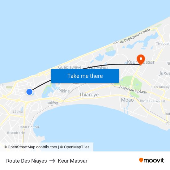 Route Des Niayes to Keur Massar map