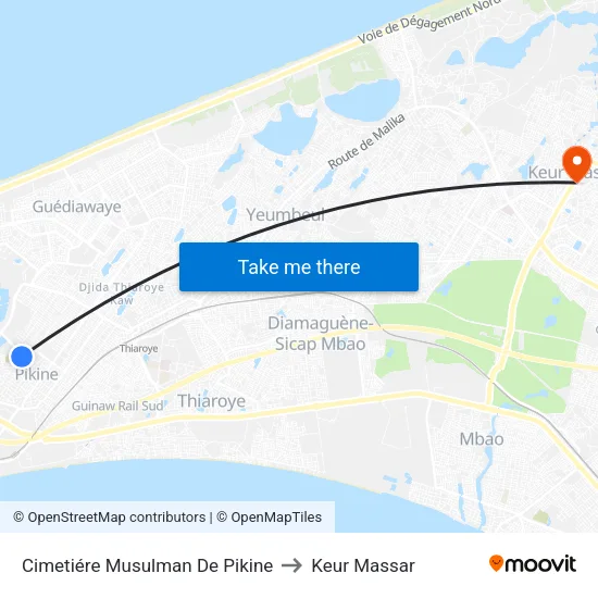 Cimetiére Musulman De Pikine to Keur Massar map