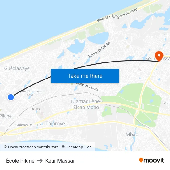 École Pikine to Keur Massar map