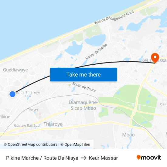 Pikine Marche / Route De Niaye to Keur Massar map
