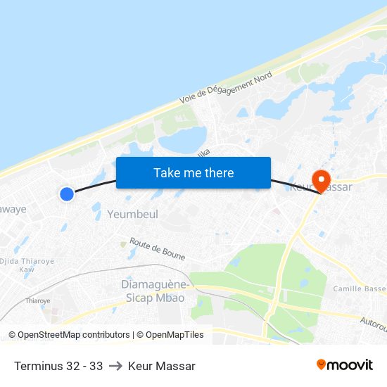 Terminus 32 - 33 to Keur Massar map
