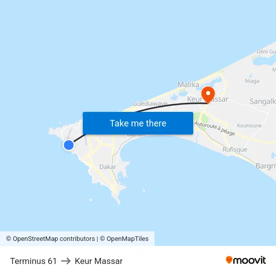 Terminus 61 to Keur Massar map