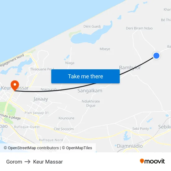 Gorom to Keur Massar map