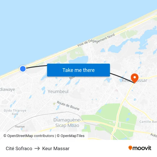 Cité Sofraco to Keur Massar map