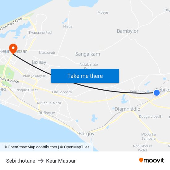 Sebikhotane to Keur Massar map