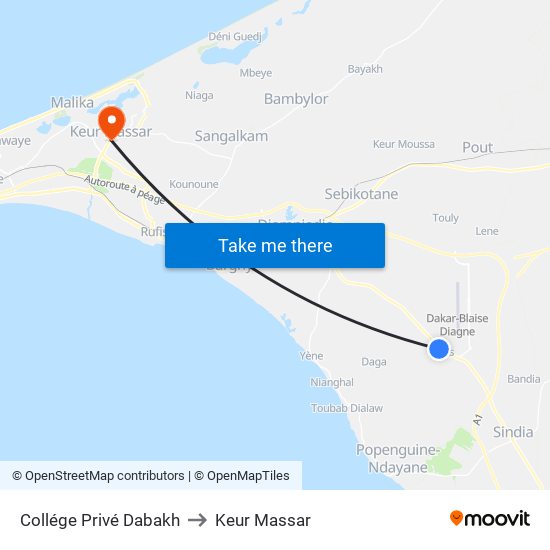 Collége Privé Dabakh to Keur Massar map
