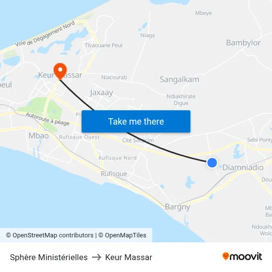 Sphère Ministérielles to Keur Massar map