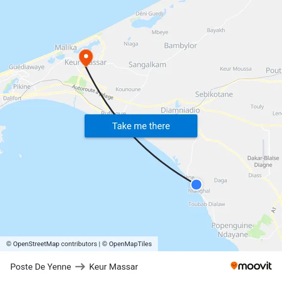 Poste De Yenne to Keur Massar map