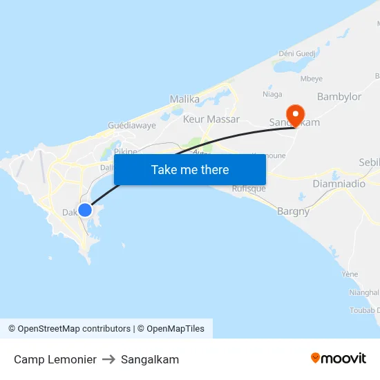 Camp Lemonier to Sangalkam map