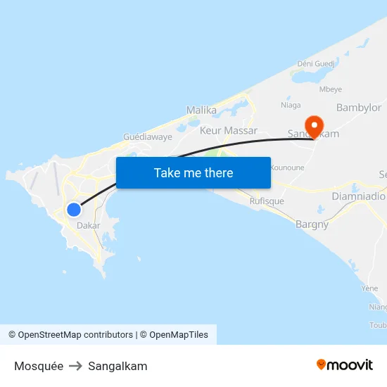 Mosquée to Sangalkam map