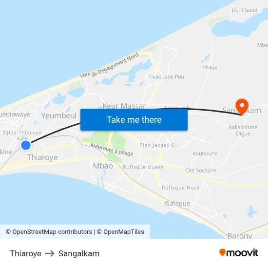 Thiaroye to Sangalkam map