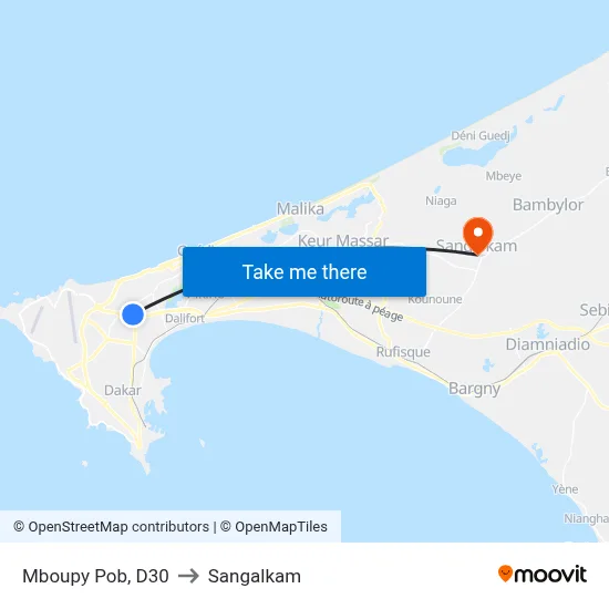 Mboupy Pob, D30 to Sangalkam map