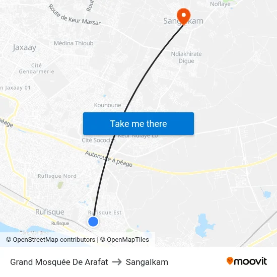 Grand Mosquée De Arafat to Sangalkam map