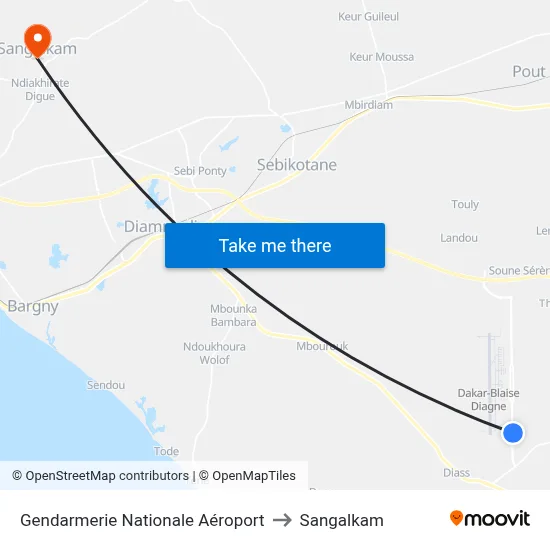 Gendarmerie Nationale Aéroport to Sangalkam map