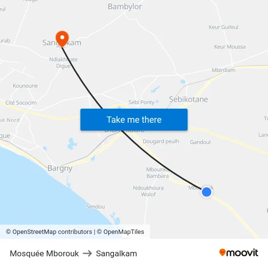 Mosquée Mborouk to Sangalkam map