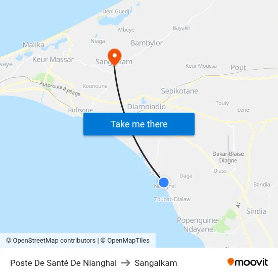 Poste De Santé De Nianghal to Sangalkam map