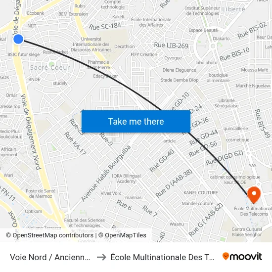Voie Nord / Ancienne Piste to École Multinationale Des Telecoms map