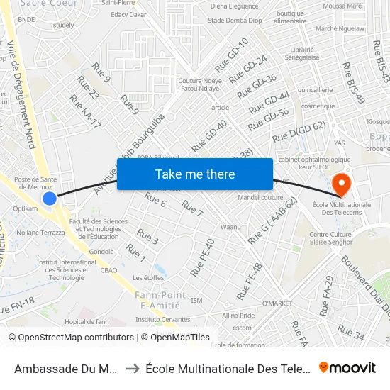 Ambassade Du Maroc to École Multinationale Des Telecoms map