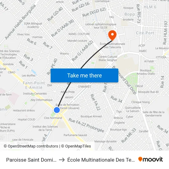 Paroisse Saint Dominique to École Multinationale Des Telecoms map