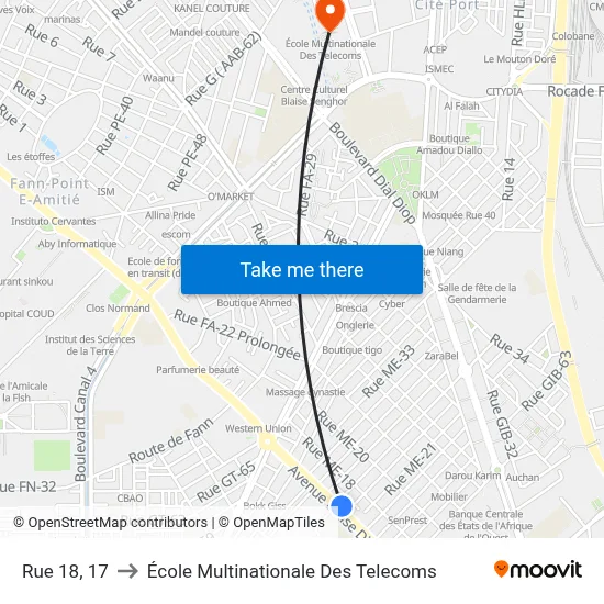 Rue 18, 17 to École Multinationale Des Telecoms map