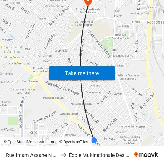 Rue Imam Assane N'Doye, 55 to École Multinationale Des Telecoms map