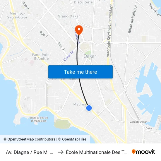 Av. Diagne / Rue M' Bengue to École Multinationale Des Telecoms map