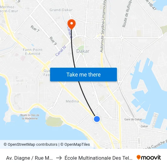 Av. Diagne / Rue Marsat to École Multinationale Des Telecoms map