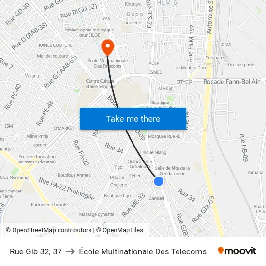 Rue Gib 32, 37 to École Multinationale Des Telecoms map