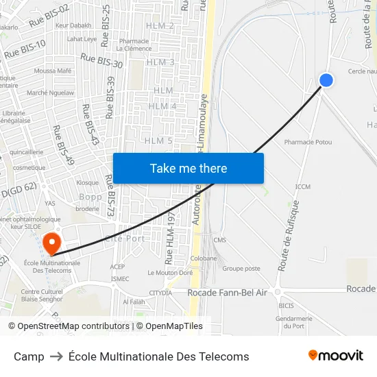 Camp to École Multinationale Des Telecoms map