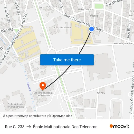 Rue G, 238 to École Multinationale Des Telecoms map