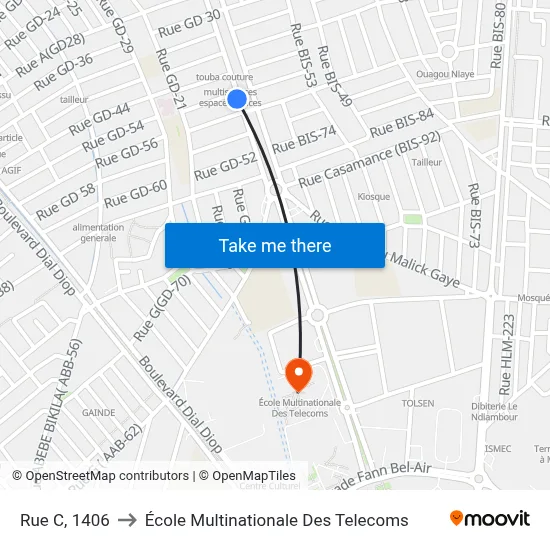 Rue C, 1406 to École Multinationale Des Telecoms map