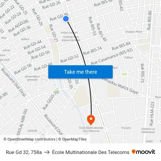 Rue Gd 32, 758a to École Multinationale Des Telecoms map