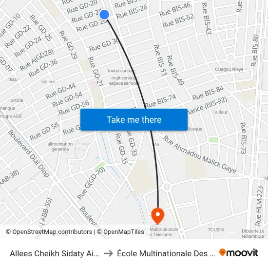 Allees Cheikh Sidaty Aidara, 709 to École Multinationale Des Telecoms map