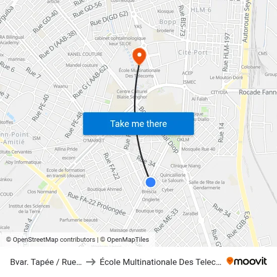 Bvar. Tapée / Rue 28 to École Multinationale Des Telecoms map