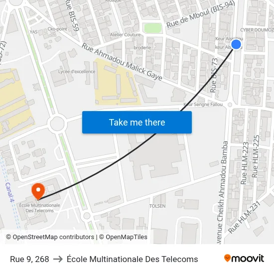 Rue 9, 268 to École Multinationale Des Telecoms map