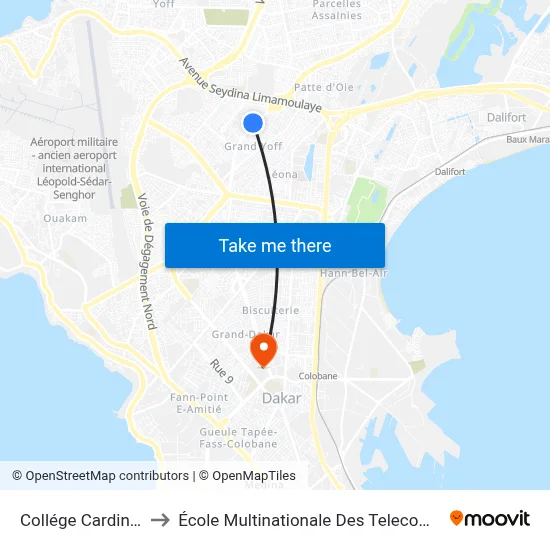 Collége Cardinal to École Multinationale Des Telecoms map