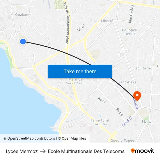 Lycée Mermoz to École Multinationale Des Telecoms map