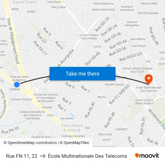 Rue FN 11, 22 to École Multinationale Des Telecoms map