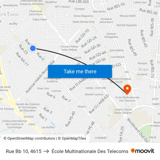 Rue Bb 10, 4615 to École Multinationale Des Telecoms map